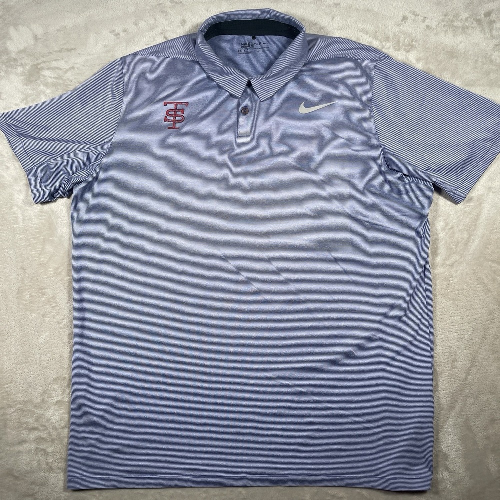 Nike Golf Standard Fit‎ Polo Shirt Mens XXL Short Sleeve Dri-Fit Blue Striped - Picture 2 of 7